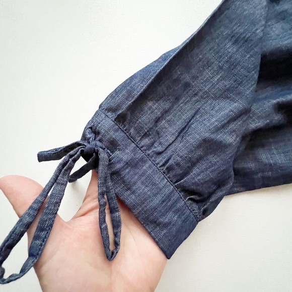 NWT Souk Indigo Hand Embroidered Chambray Top Ruffle V Neck 3/4 Sleeve Pull Over - Picture 5 of 11